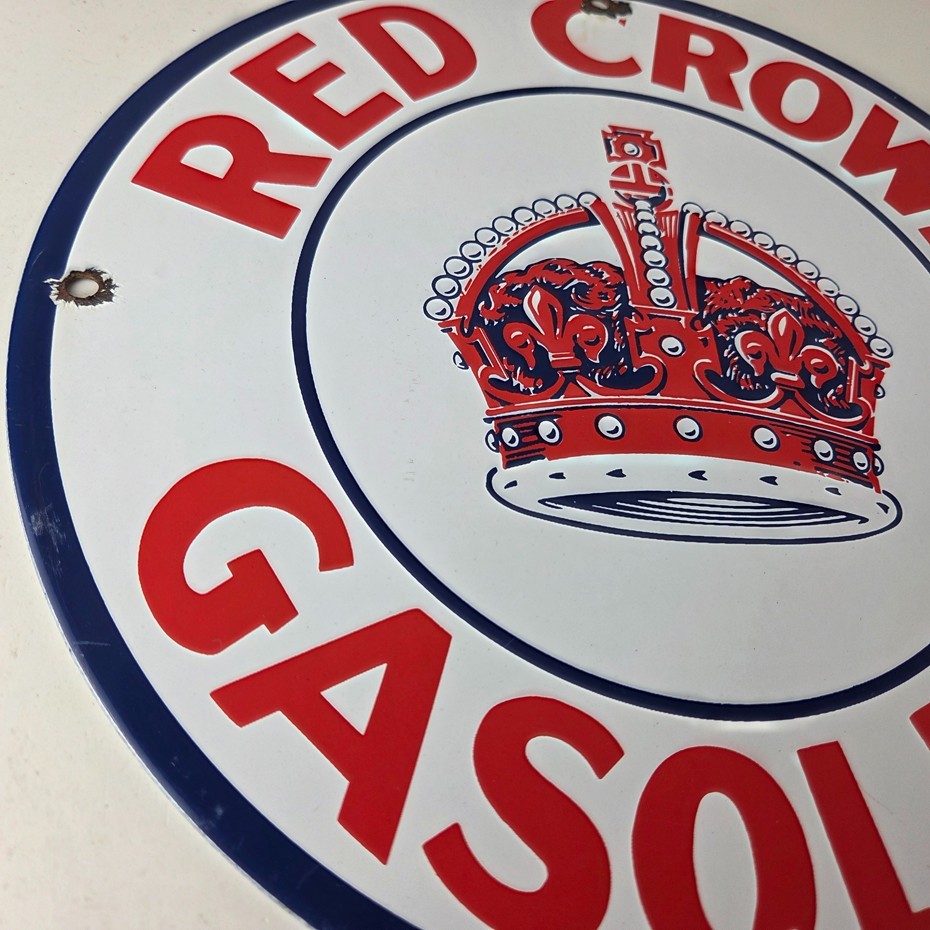Vintage Red Crown Gasoline Sign – Porcelain Service Station Gas Pump Sign