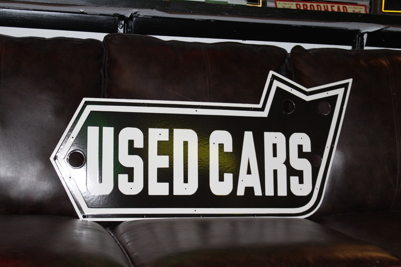 USED CARS DEALER ARROW PORCELAIN METAL NEON SIGN SKIN GAS OIL FORD DODGE CHEVY