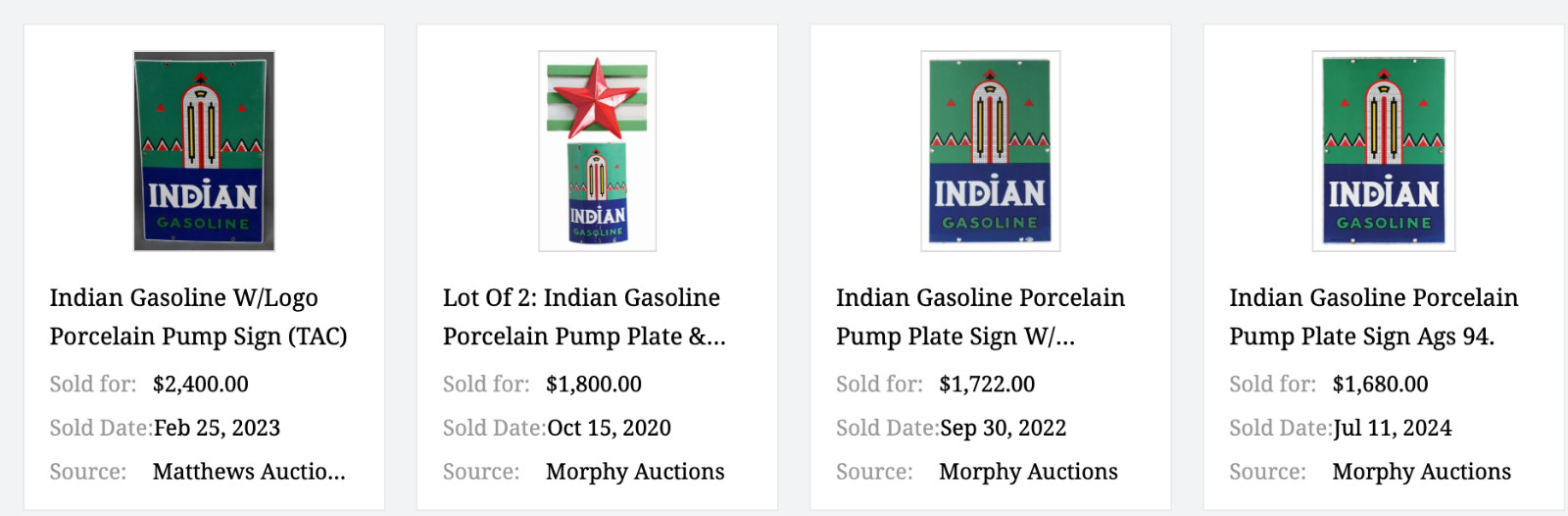 VINTAGE INDIAN GASOLINE 18″ PORCELAIN METAL MOTORCYCLE GAS & OIL PUMP PLATE SIGN