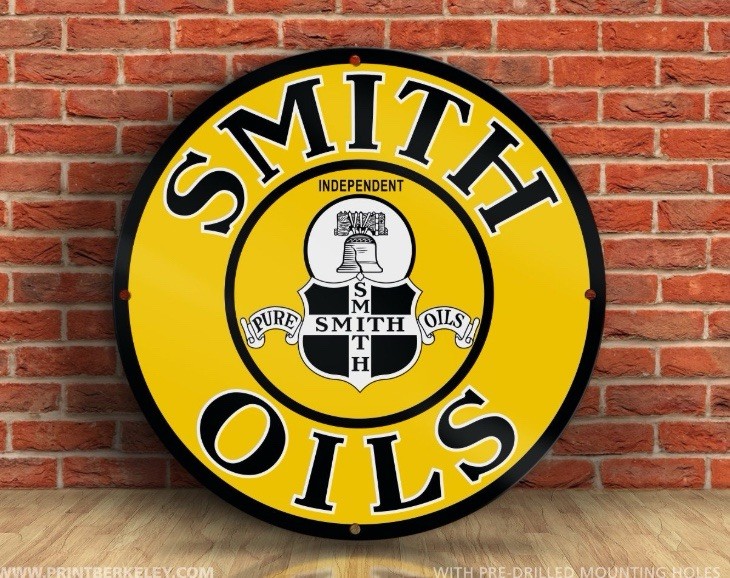 Vintage Reproduction Sign Smith Oils 23.5” Aluminum Gas Station Petroliana