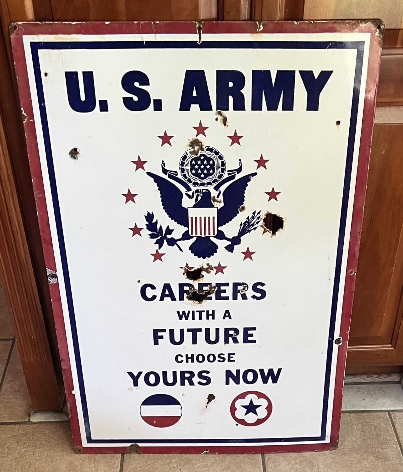 Scarce Vintage Army/Air Force Double Sided Porcelain Recruitment Sign 37” X 23”