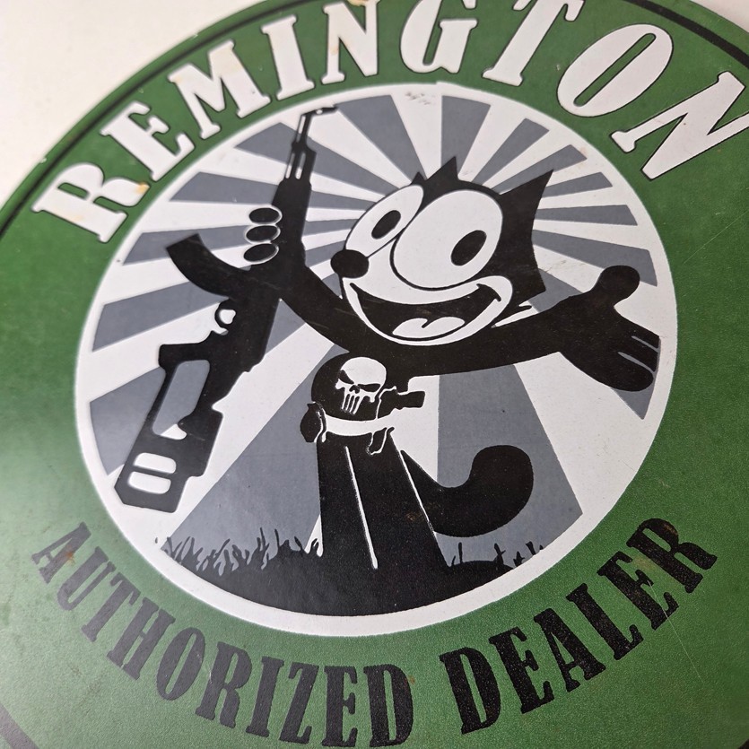 Vintage Remington Firearms Sign – Felix the Cat Dealer Gas Pump Porcelain Sign