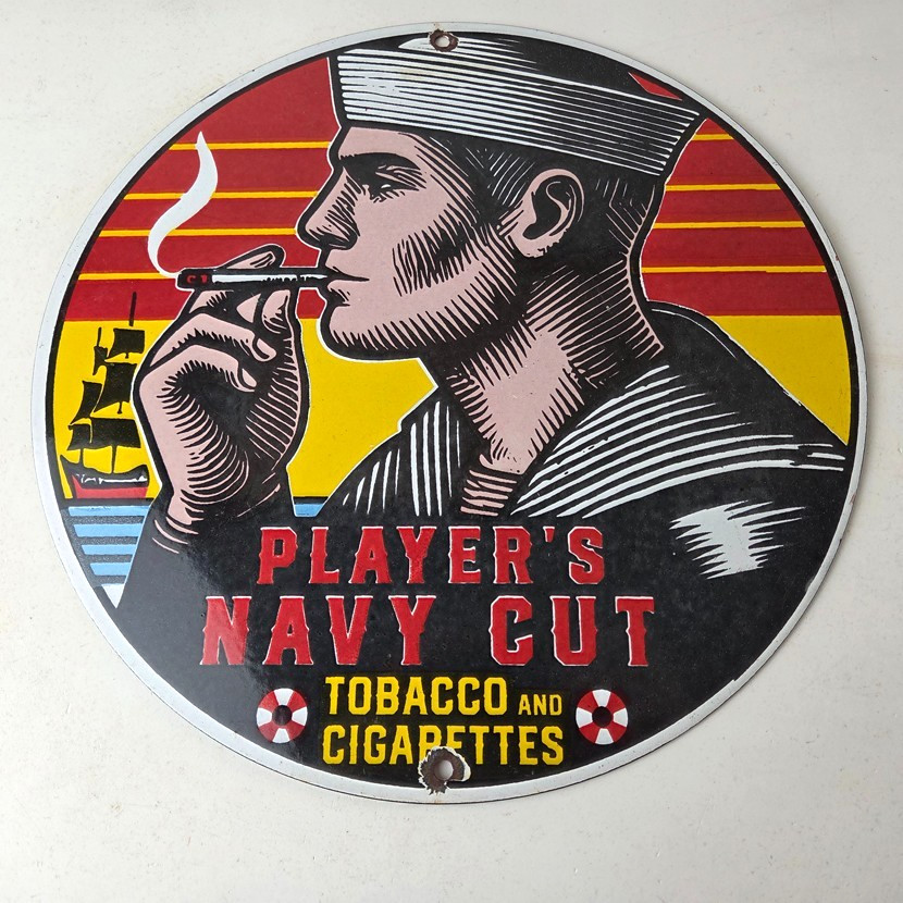 Vintage Tobacco Sign – Porcelain Players Navy Cut Gas Oil Pump Cigarettes Sign