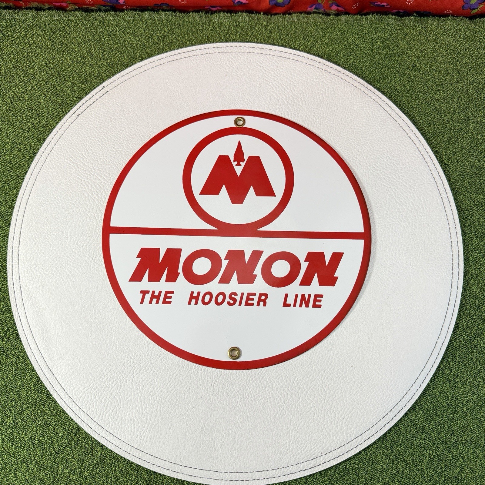 VINTAGE MONON HOOSIER LINE PORCELAIN SIGN GAS OIL FREIGHT TRAIN RAILWAY SYSTEM