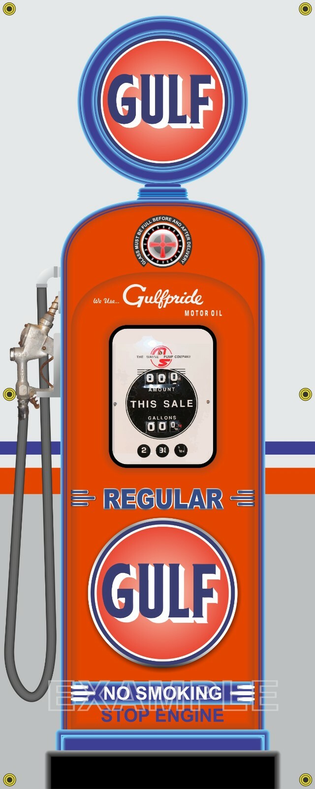 GULF GAS PUMP WAYNE 50s STYLE REGULAR PREMIUM OR SET 2 X 5 REMAKE BANNER ART