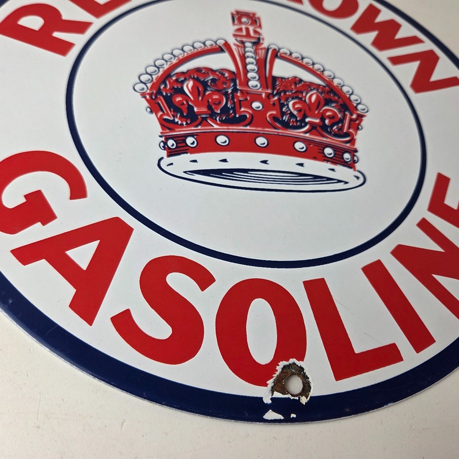 Vintage Red Crown Gasoline Sign – Porcelain Service Station Gas Pump Sign