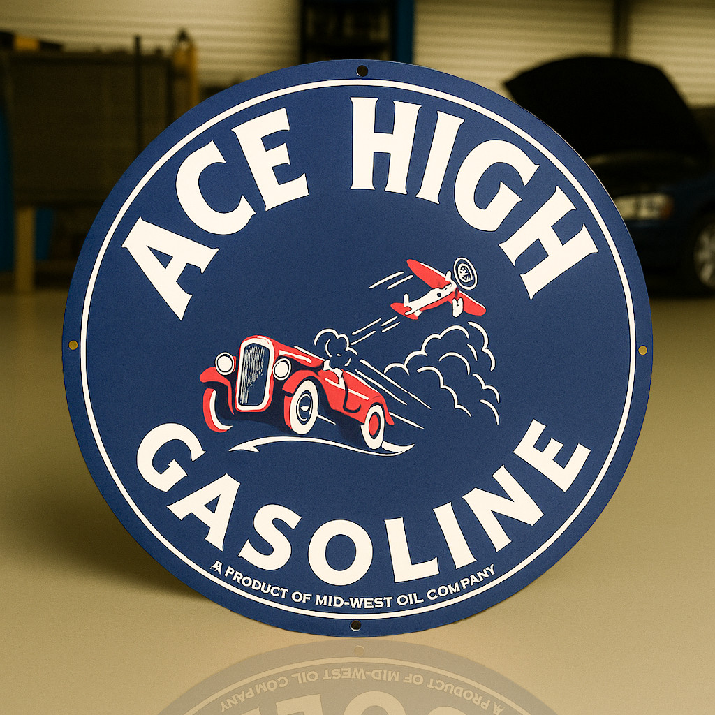 Vintage Racing Car Ace High Gasoline Heavy Metal Sign – 19.7″ (50cm)