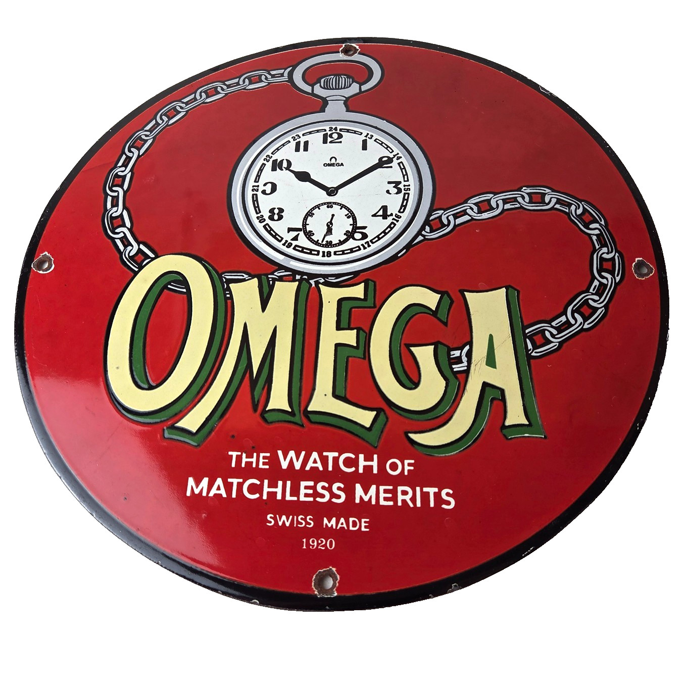 Vintage Omega Watches Porcelain Sign – Swiss Made Store Display Gas Pump Sign