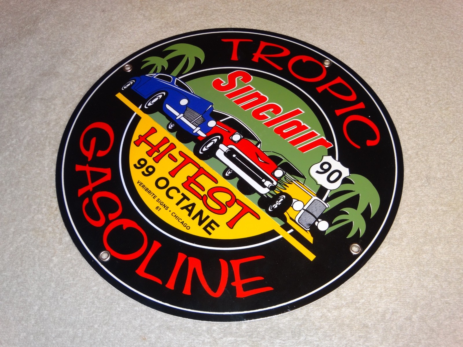 VINTAGE 1961 SINCLAIR TROPIC GASOLINE 11 3/4″ PORCELAIN METAL VERIBRITE SIGN CHI