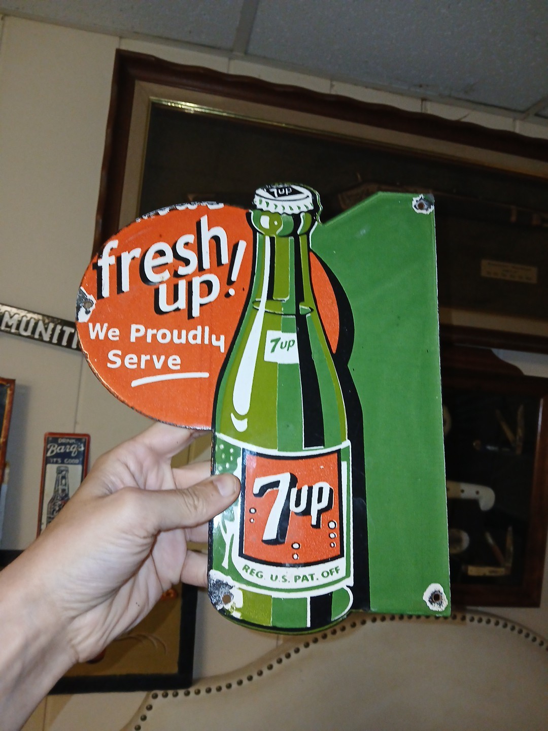 VINTAGE 7UP SODA POP PORCELAIN SIGN GAS STATION SEVEN MOTOR OIL PEPSI COLA