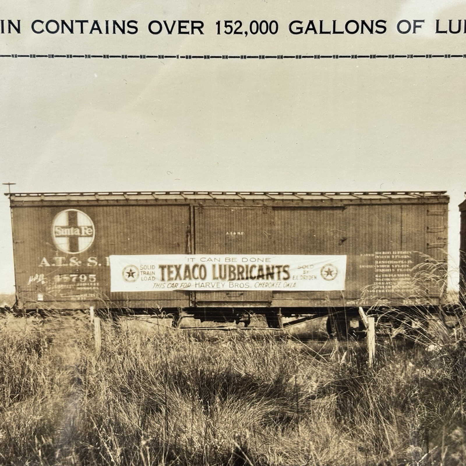 Original Antique Texaco Oil Field Railroad Yardlong Photo Sign Gas Advertising