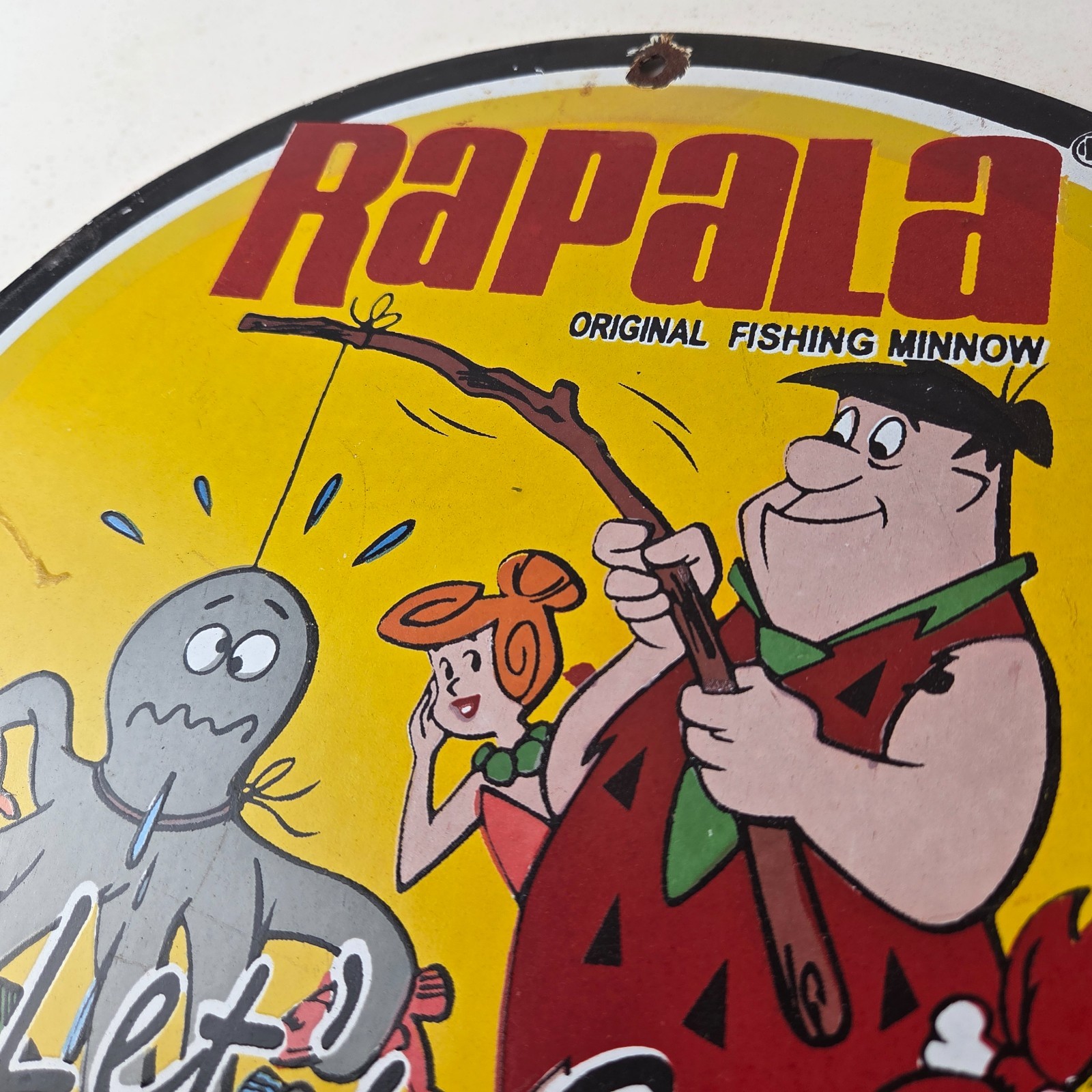 Vintage Rapala Fishing Lures Sign – Flintstones Porcelain Gas Pump Plate Sign