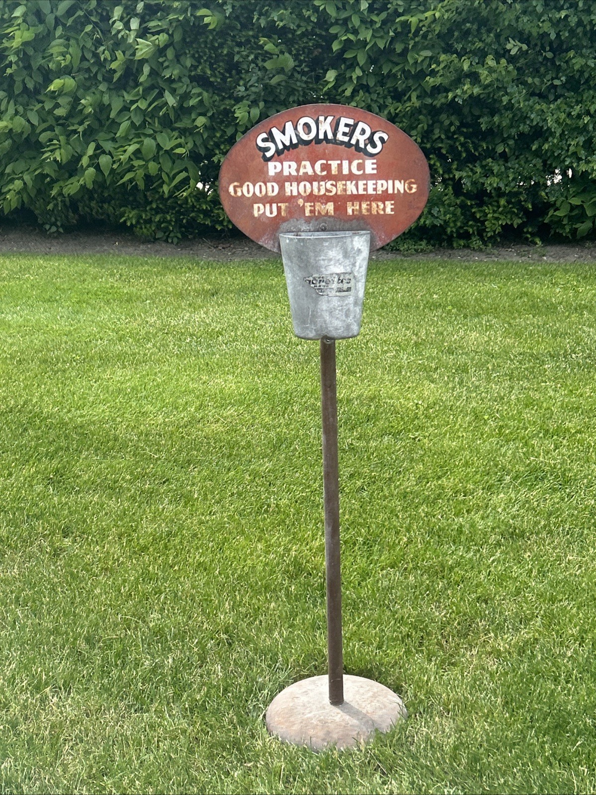 VINTAGE SIPCO STAND ASHTRAY NO SMOKING BEYOND THIS AREA PUT ‘EM HERE SIGN 43”