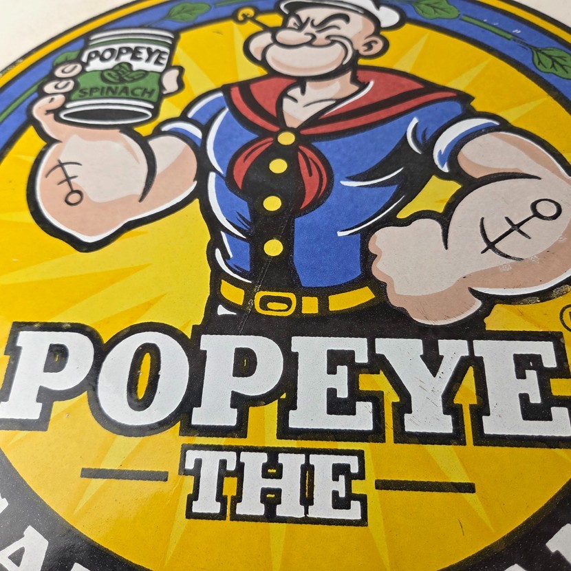 Vintage Popeye Spinach Sign – Advertisement General Store Porcelain Gas Sign