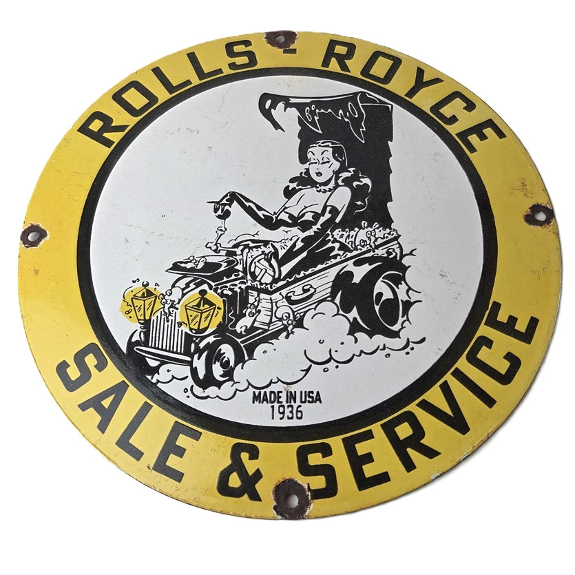 Vintage Rolls Royce Sign – Service Sales Automobile Gas Pump Porcelain Sign