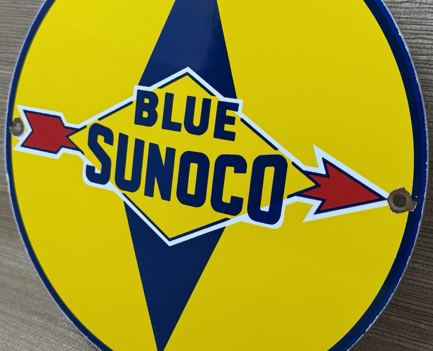 VINTAGE SUNOCO GASOLINE PORCELAIN SIGN DEALERSHIP GAS STATION MOTOR OIL BLUE