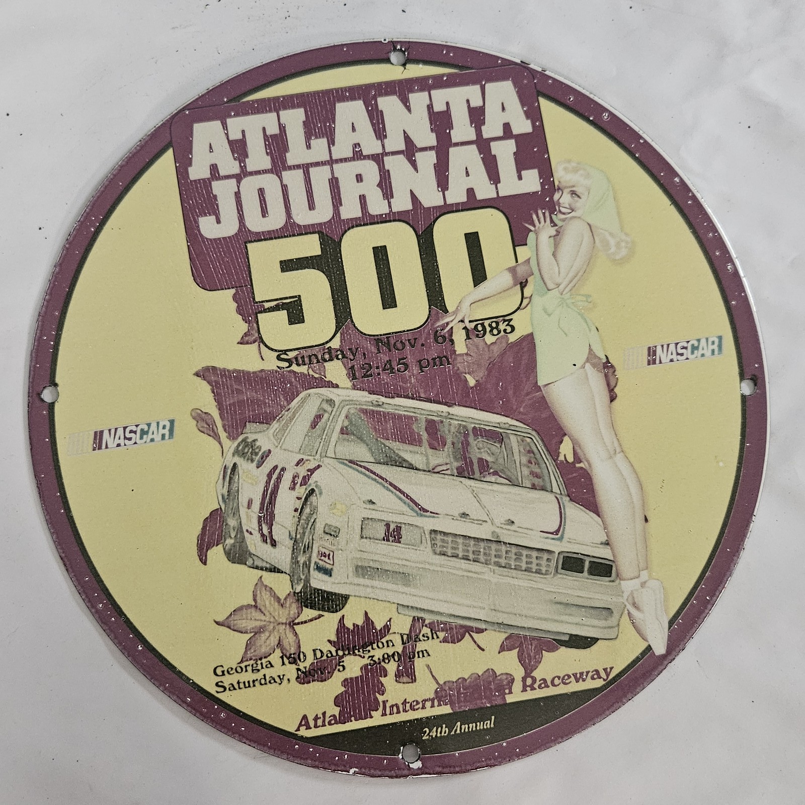 Vintage Atlanta Journal 500 Porcelain Sign from 1983 – Classic NASCAR