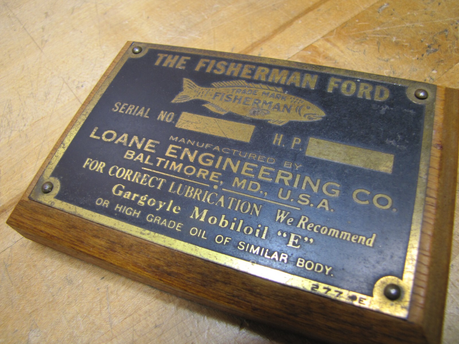 FISHERMAN FORD LOANE ENGINEERING BALTIMORE MD GARGOYLE MOBILOIL Old Sign Plaque