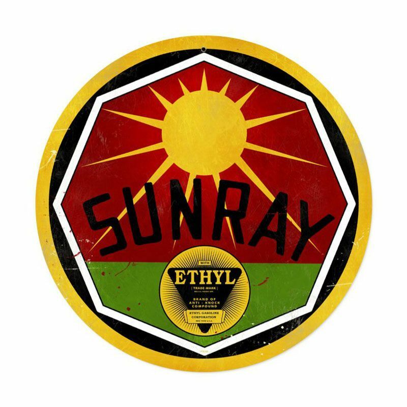 SUNRAY ETHYL GASOLINE 14″ ROUND HEAVY DUTY USA MADE METAL GAS ADVERTISING SIGN