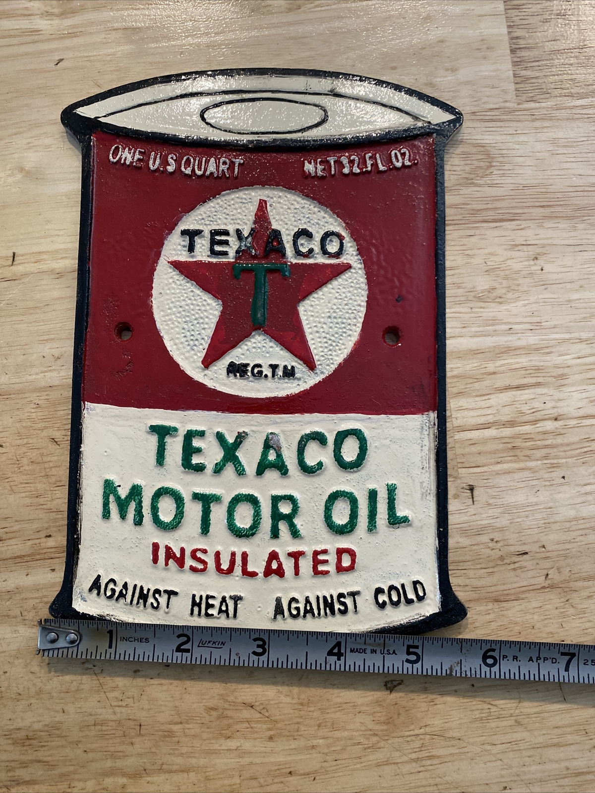 Texaco Oil Sign Plaque Coal Collector Man Cave Gas Advertisement 1/4 inch METAL