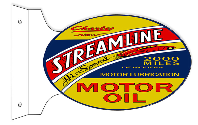 STREAMLINE MOTOR OIL 18″ HEAVY DUTY USA METAL DOUBLE SIDE GAS STATION ADV SIGN