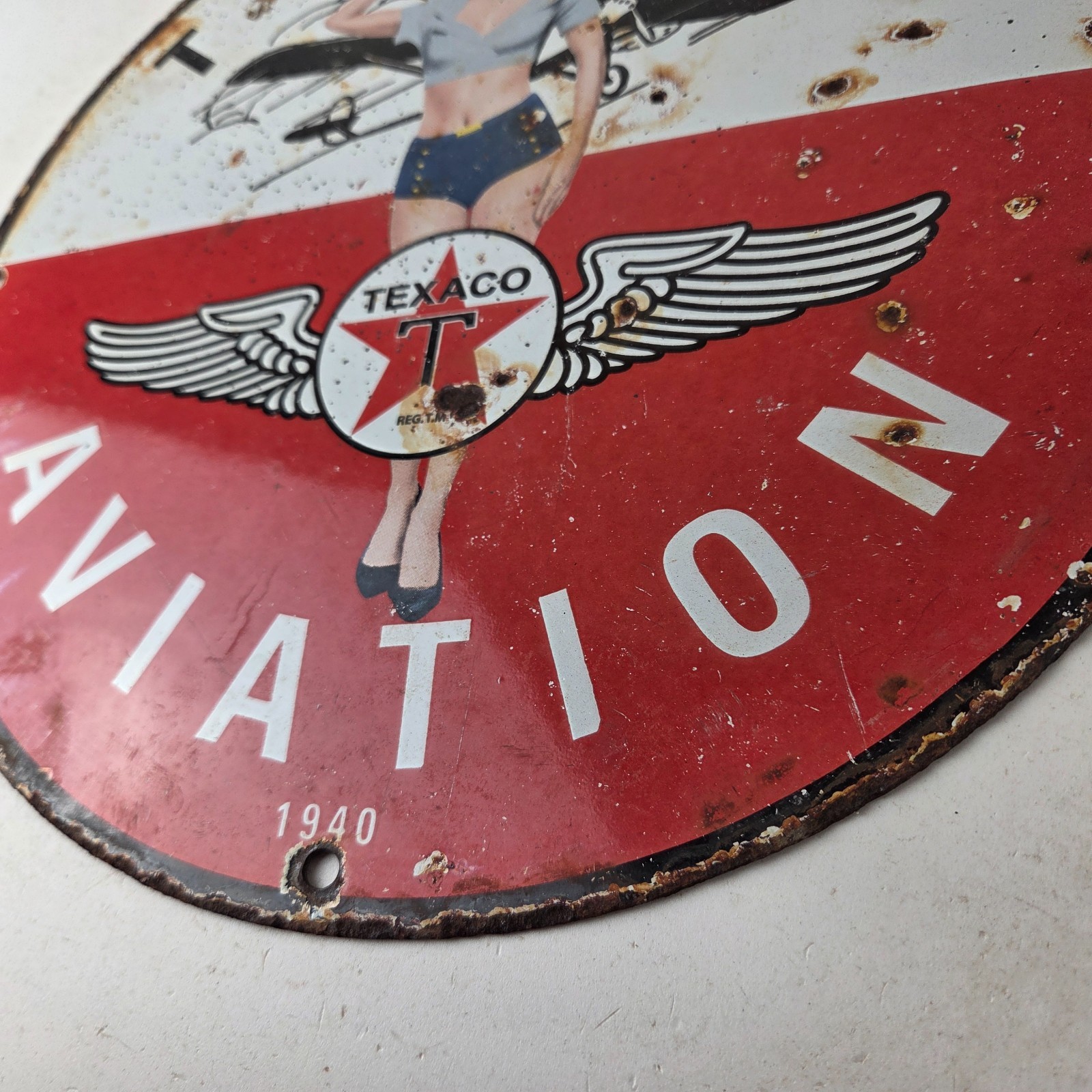 Vintage Texaco Gasoline Gas Pump Sign – Aviation Airplane Pinup Porcelain Sign