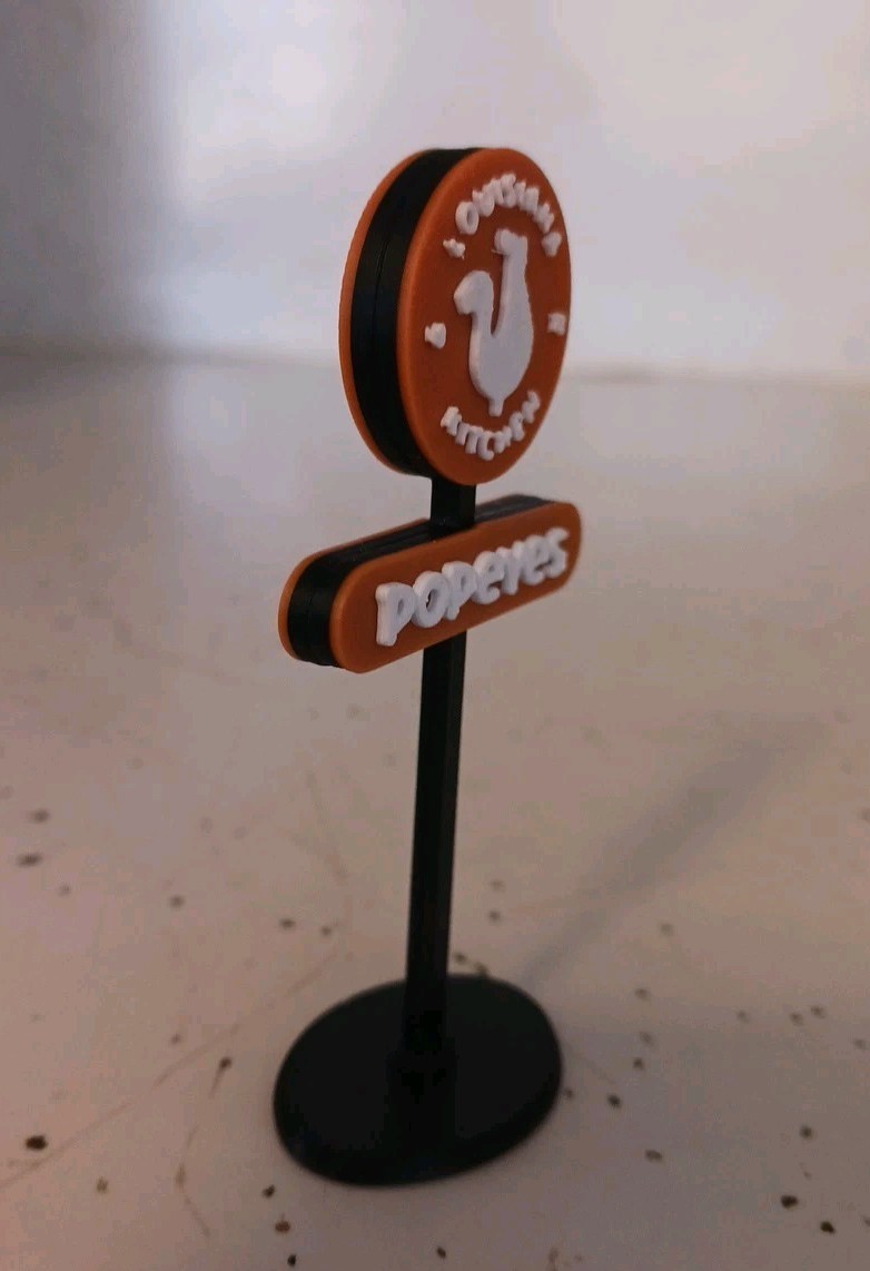 “N Scale” Double-Sided “POPEYES CHICKEN” Sign. Miniature. 3″ Inches Tall.