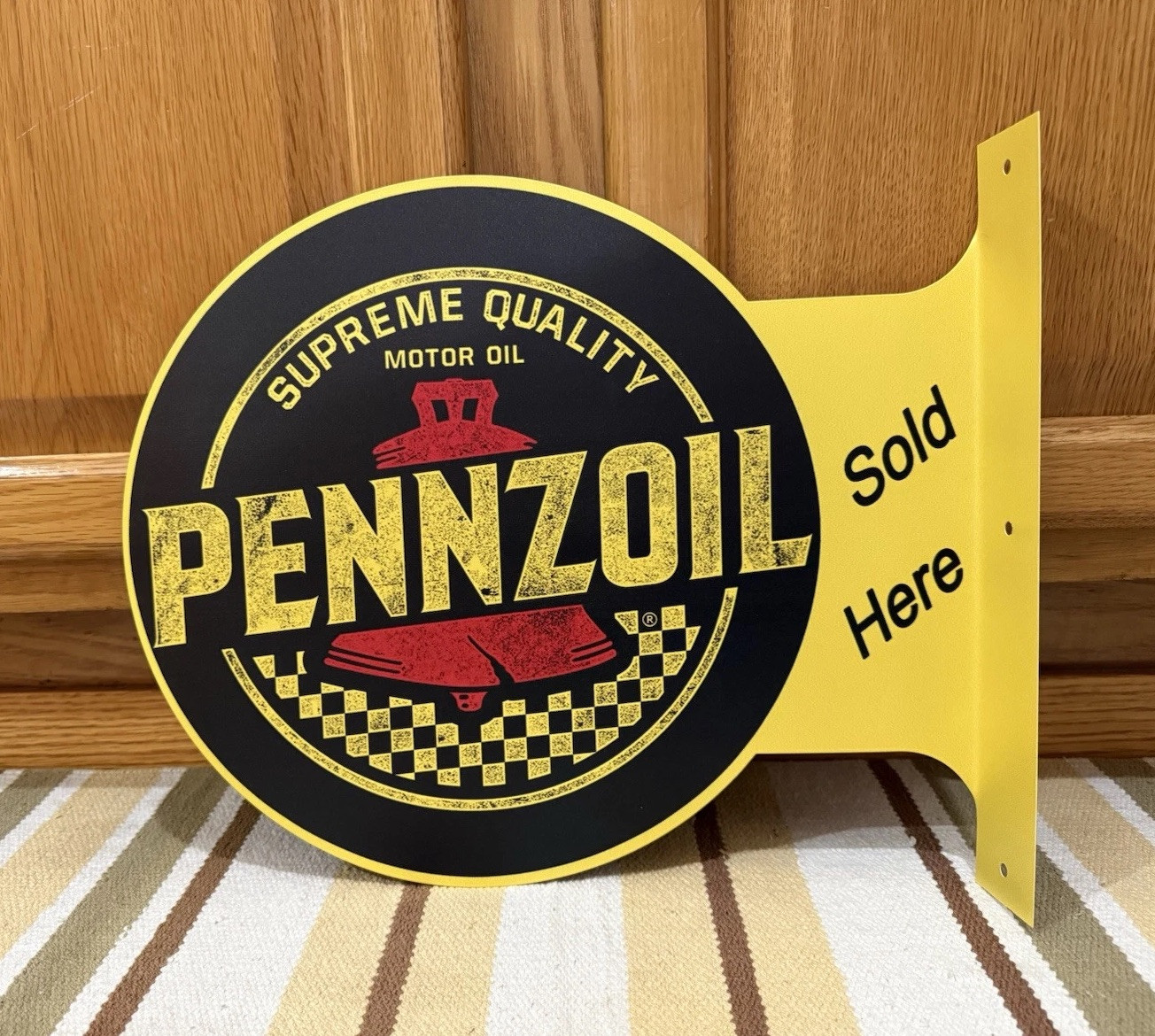 Pennzoil Motor Oil Flange Sign Sold Here Doubled Sided Vintage Style Wall Decor