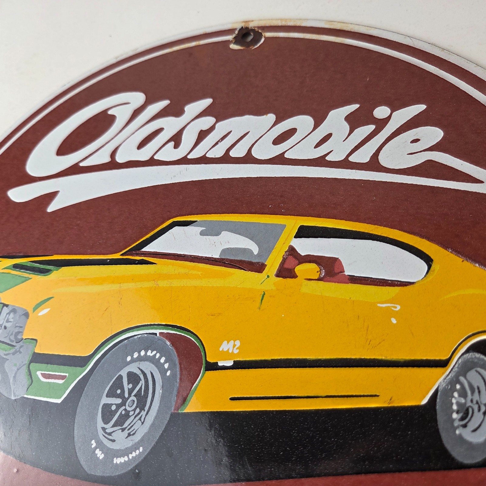 Vintage Oldsmobile General Sales Sign – Gas Pump Automobiles Porcelain Sign