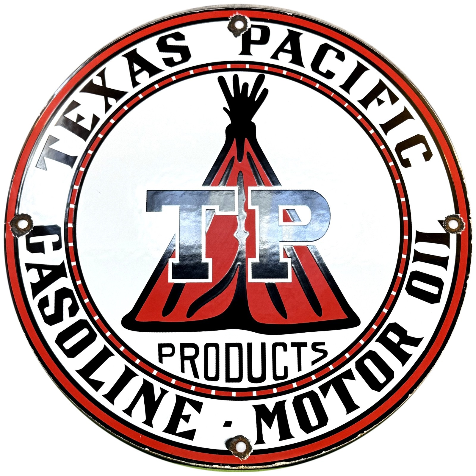 VINTAGE TEXAS PACIFIC MOTOR OIL PORCELAIN SIGN GASOLINE GAS STATION PUMP PLATE