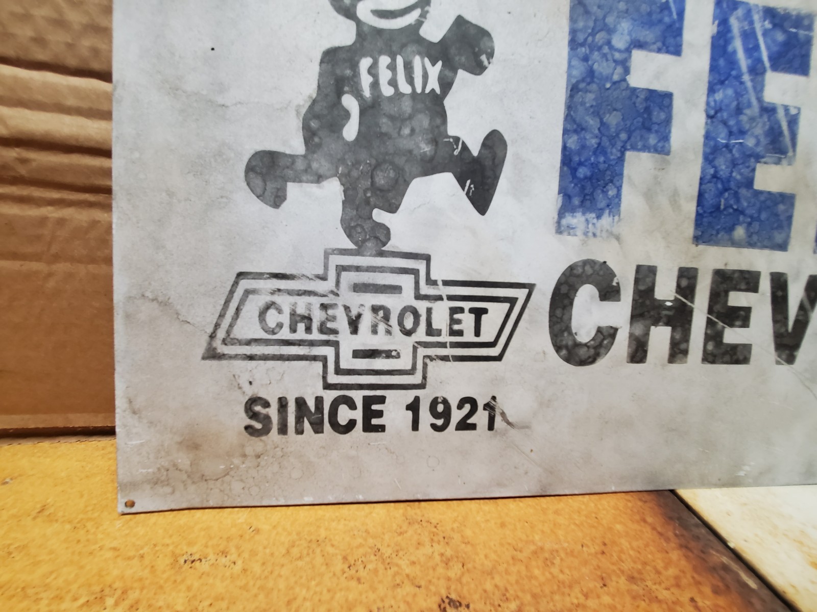 Felix Chevrolet Speed Shop Painted Sign 21.75×12″ Vintage Look Antiqued Day 2