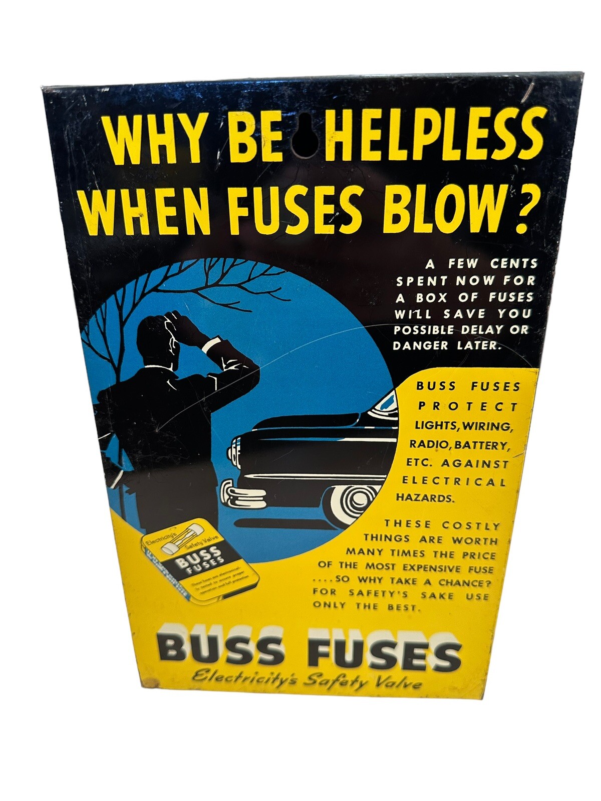 Vintage Metal Advertising Display Case For Buss Glass Tube Fuses, Garage, Shop