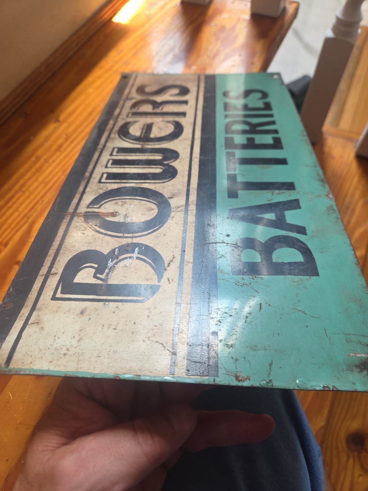 VINTAGE ORIGINAL 1950s Bowers BATTERIES” METAL BATTERY SIGN!