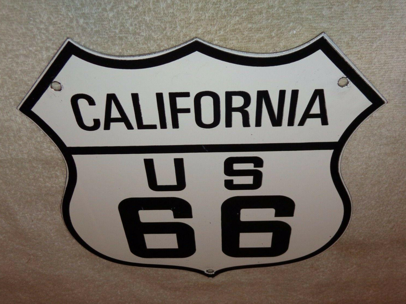 VINTAGE US ROUTE 66 CALIFORNIA U.S. 11 3/4″ PORCELAIN METAL GASOLINE OIL CA SIGN