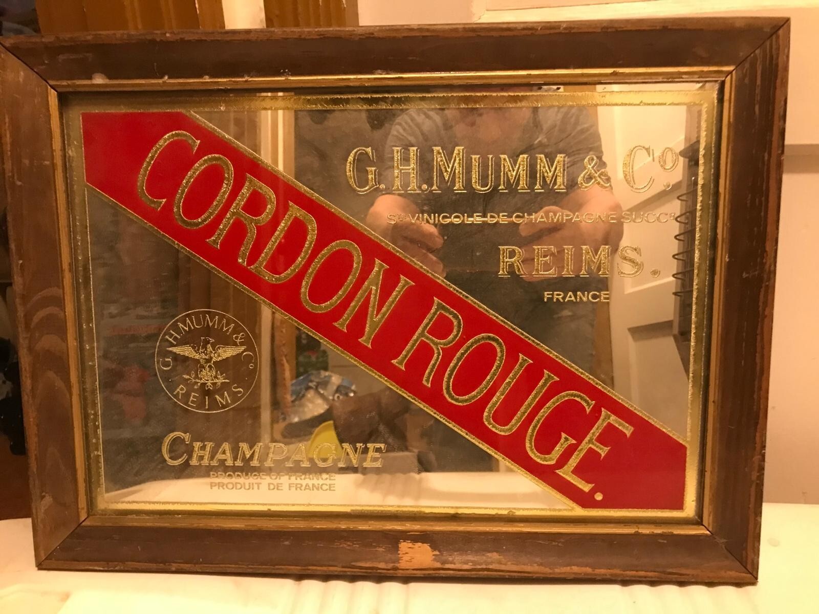 Gordon Rouge Acid Etched Mirror sign Vintage