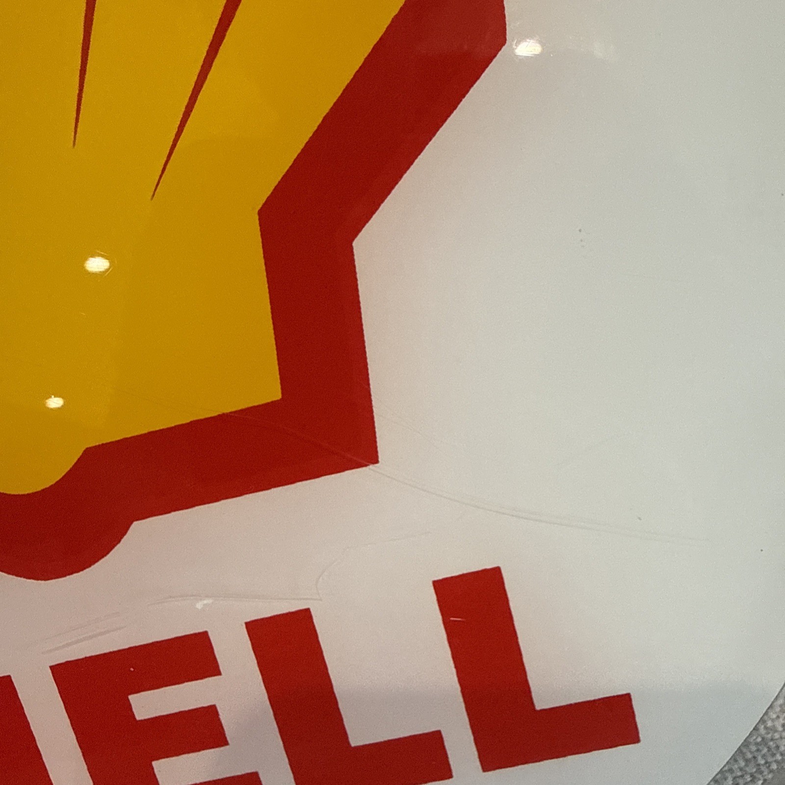 Shell Gasoline Sign – round plastic Clam Shell Service Sign. Good condition