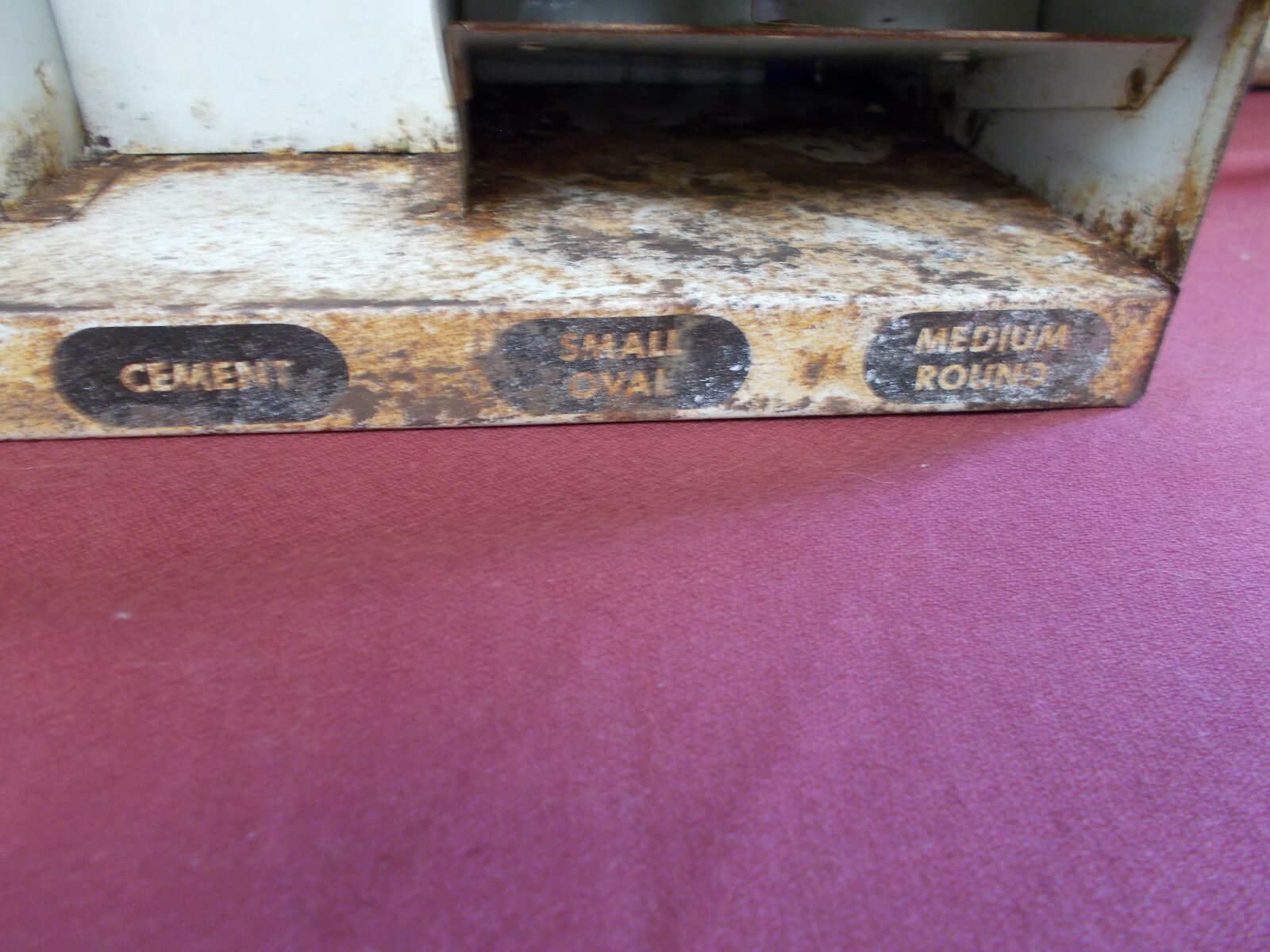 VINTAGE CAMEL TIRE PATCH CABINET GAS SERVICE STATION ADVERTIZING SIGN PATINA