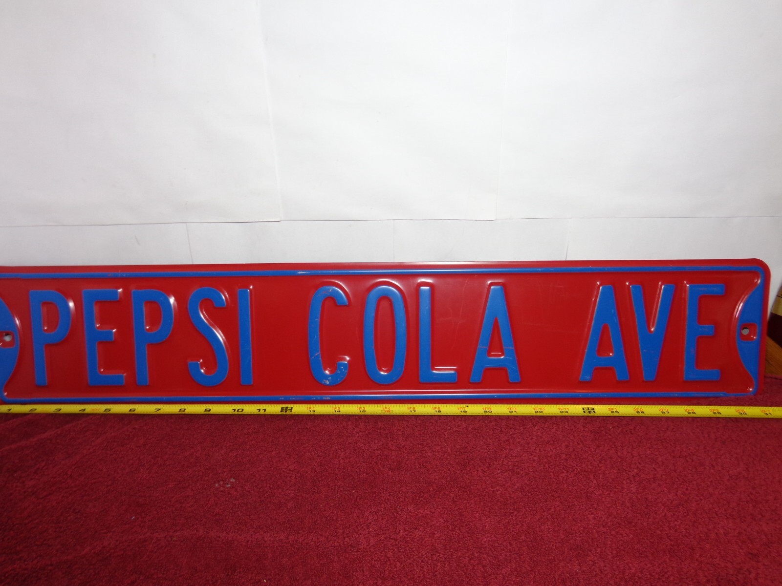 32 x 5 3/4 in PEPSI-COLA AVE. ADVERTISING SIGN EMBOSSED HEAVY DIE CUT METAL -C71