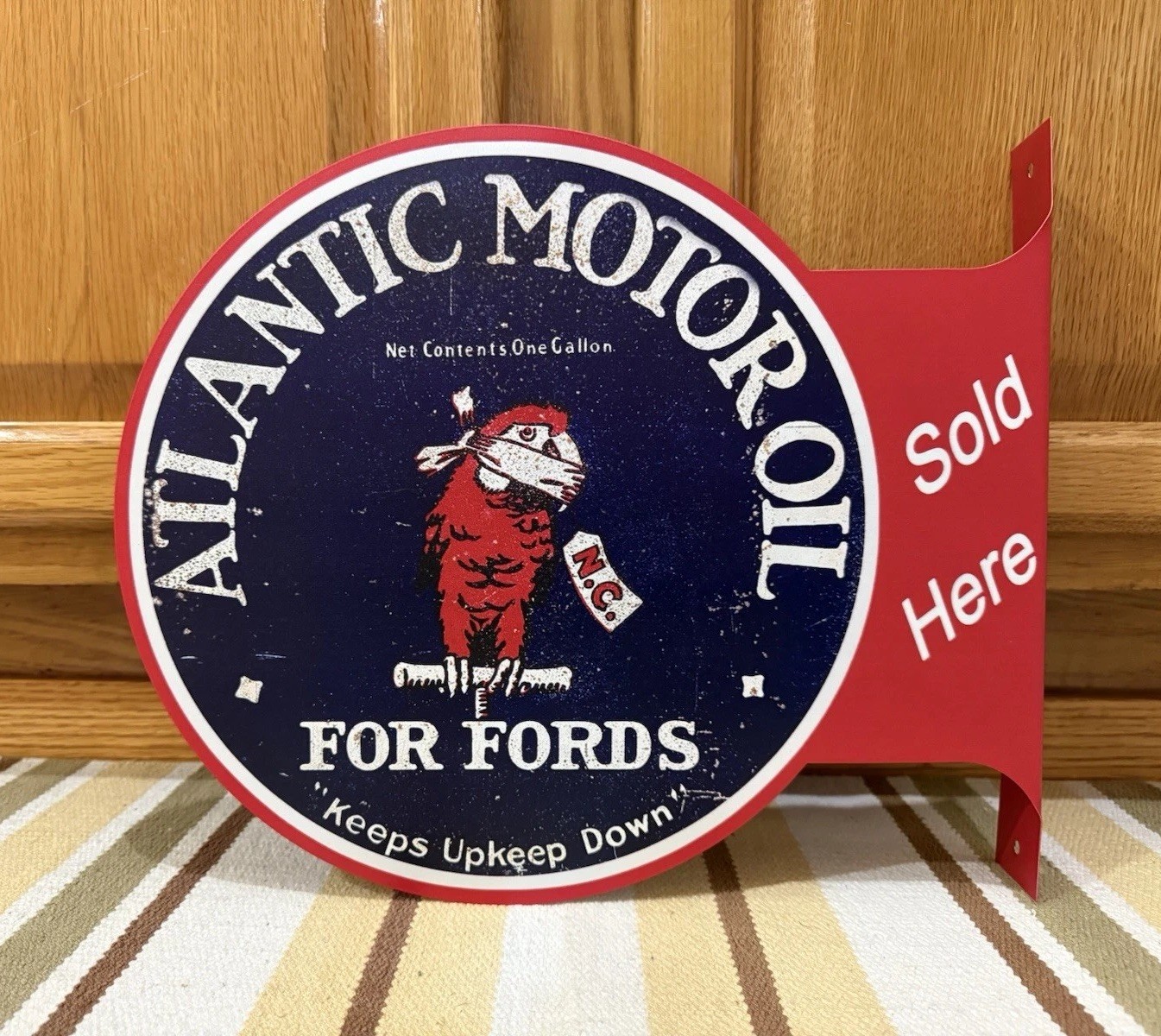 Atlantic Motor Oil For Fords Flange Sign Gas Garage Vintage Style Wall Decor