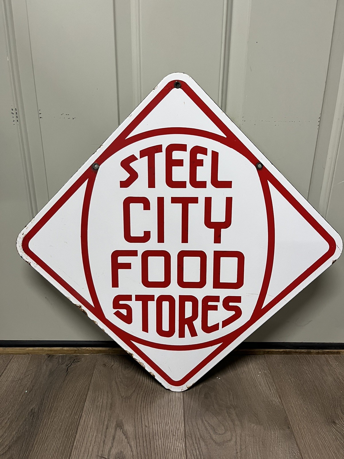 Vintage Steel City Food Store Porcelain Sign