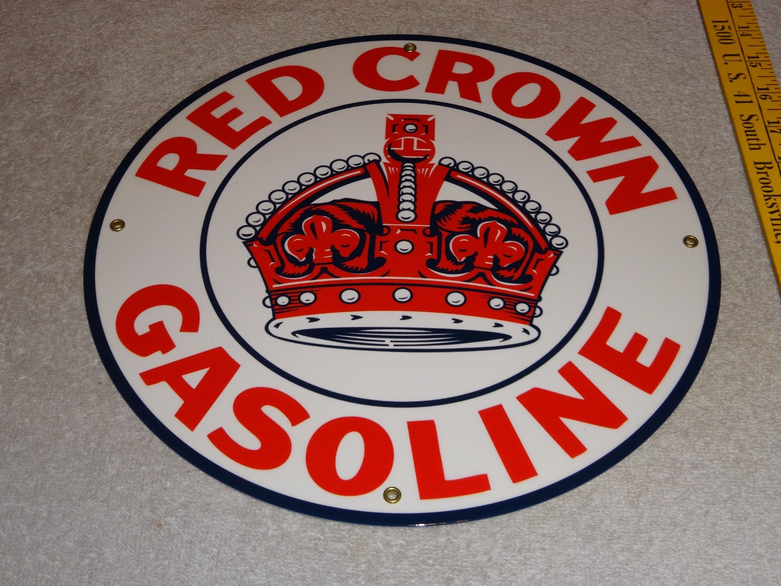VINTAGE RED CROWN GASOLINE 11 3/4″ PORCELAIN METAL STANDARD STATION GAS OIL SIGN