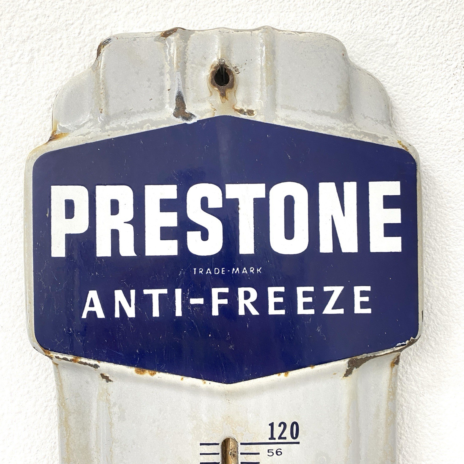 Vintage Porcelain Prestone Anti-Freeze Metal Thermometer 36-Inch