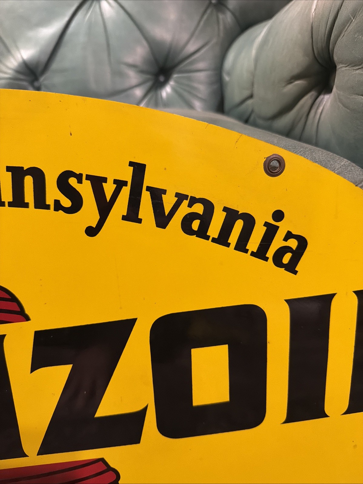 NICE DOUBLE SIDED ORIGINAL PENNZOIL GAS OIL ADVERTISING SIGN