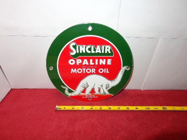 8 3/4 in SINCLAIR DINOSAUR OPALINE MOTOR OIL ADV SIGN HEAVY DIE CUT METAL #S 201