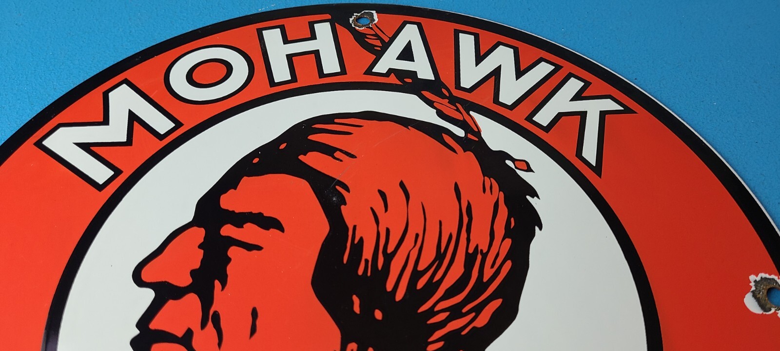 Vintage Mohawk Gasoline Sign – Indian Chief Gas Pump Porcelain Service Sign