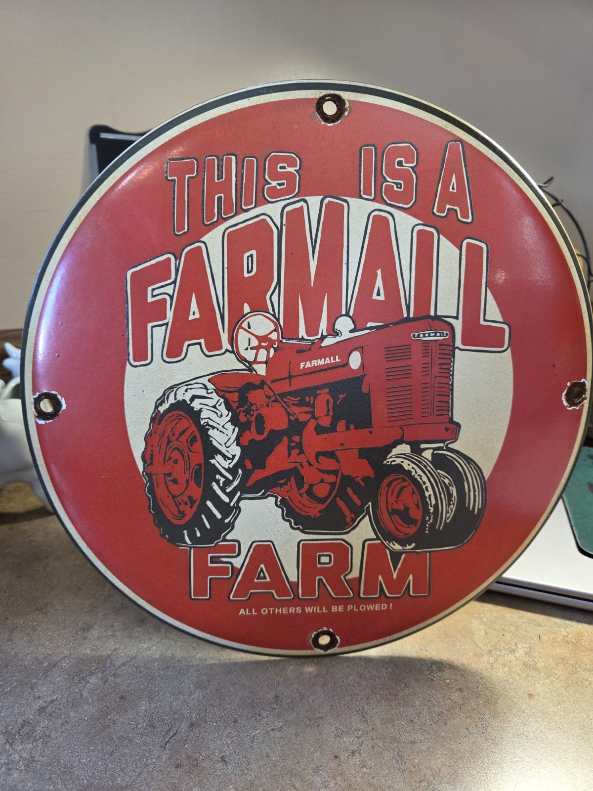 Farmall Tractor Farm Sign 11 3/4″ Porcelain Enamel Nice