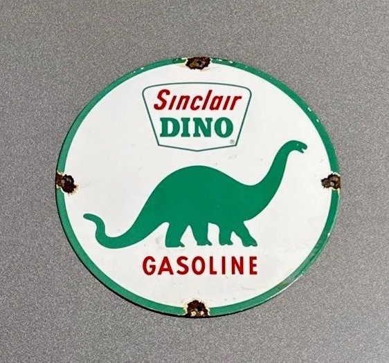 VINTAGE 12” SINCLAIR DINOSAUR PORCELAIN SIGN CAR GAS OIL TRUCK MOTORCYCLE
