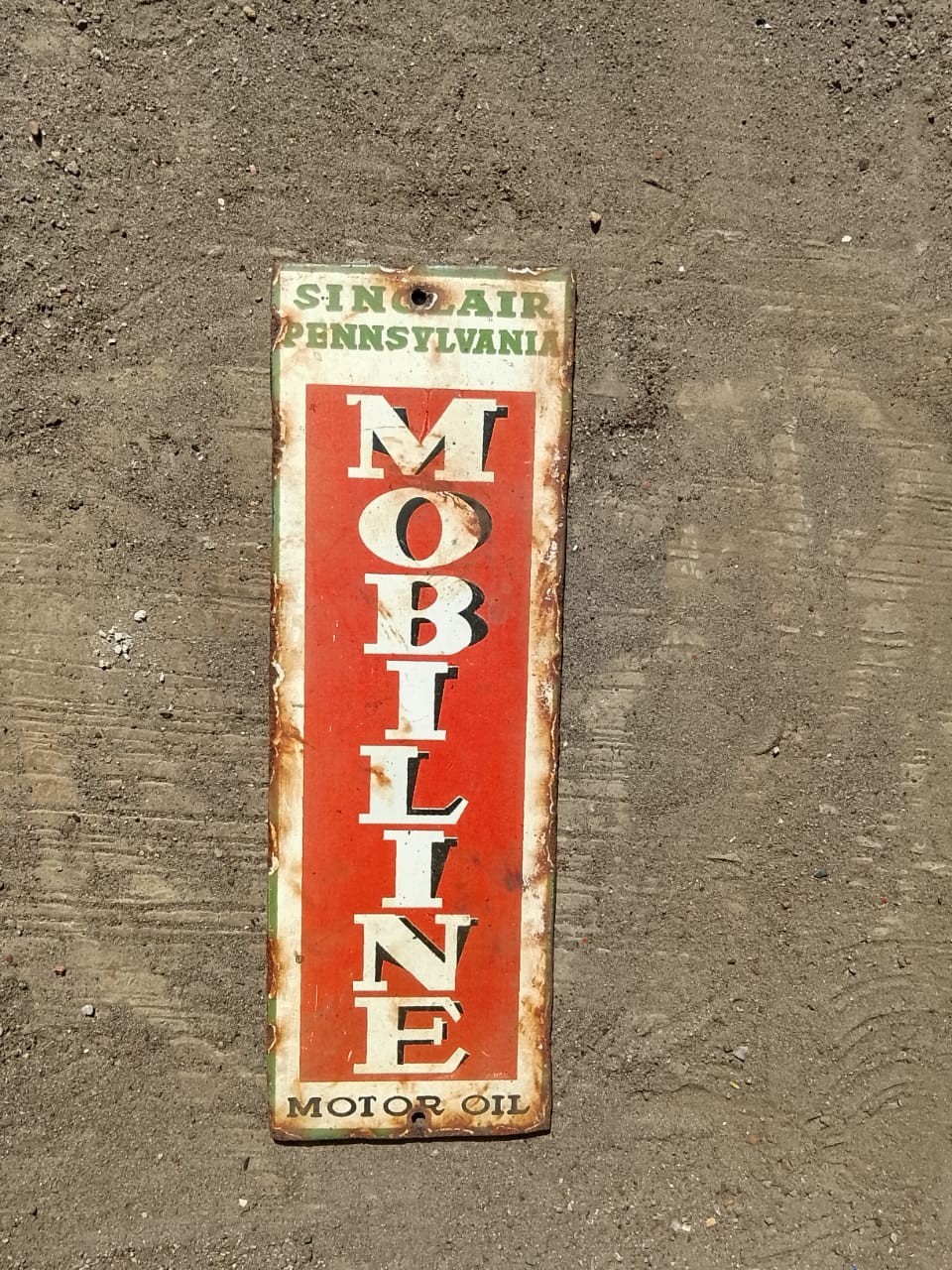 PORCELAIN MOBILINE ENAMEL SIGN 8X3 INCHES