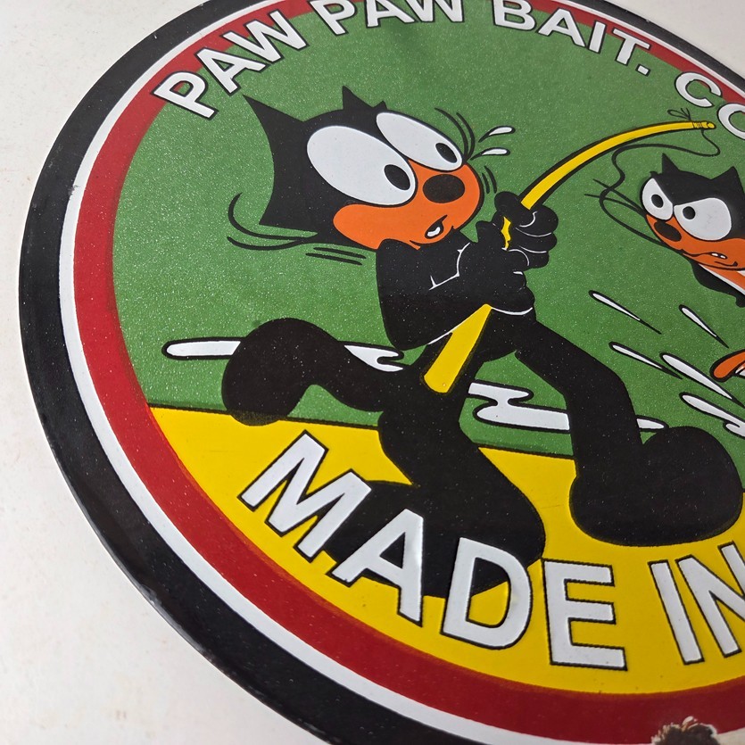Vintage Paw Paw Bait Sign – Felix Cat Fishing Gas Service Sign