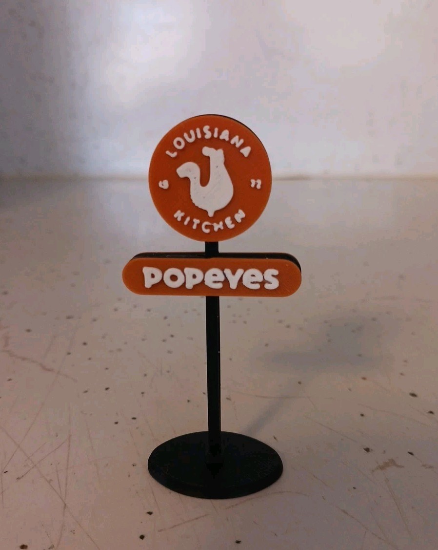 “N Scale” Double-Sided “POPEYES CHICKEN” Sign. Miniature. 3″ Inches Tall.